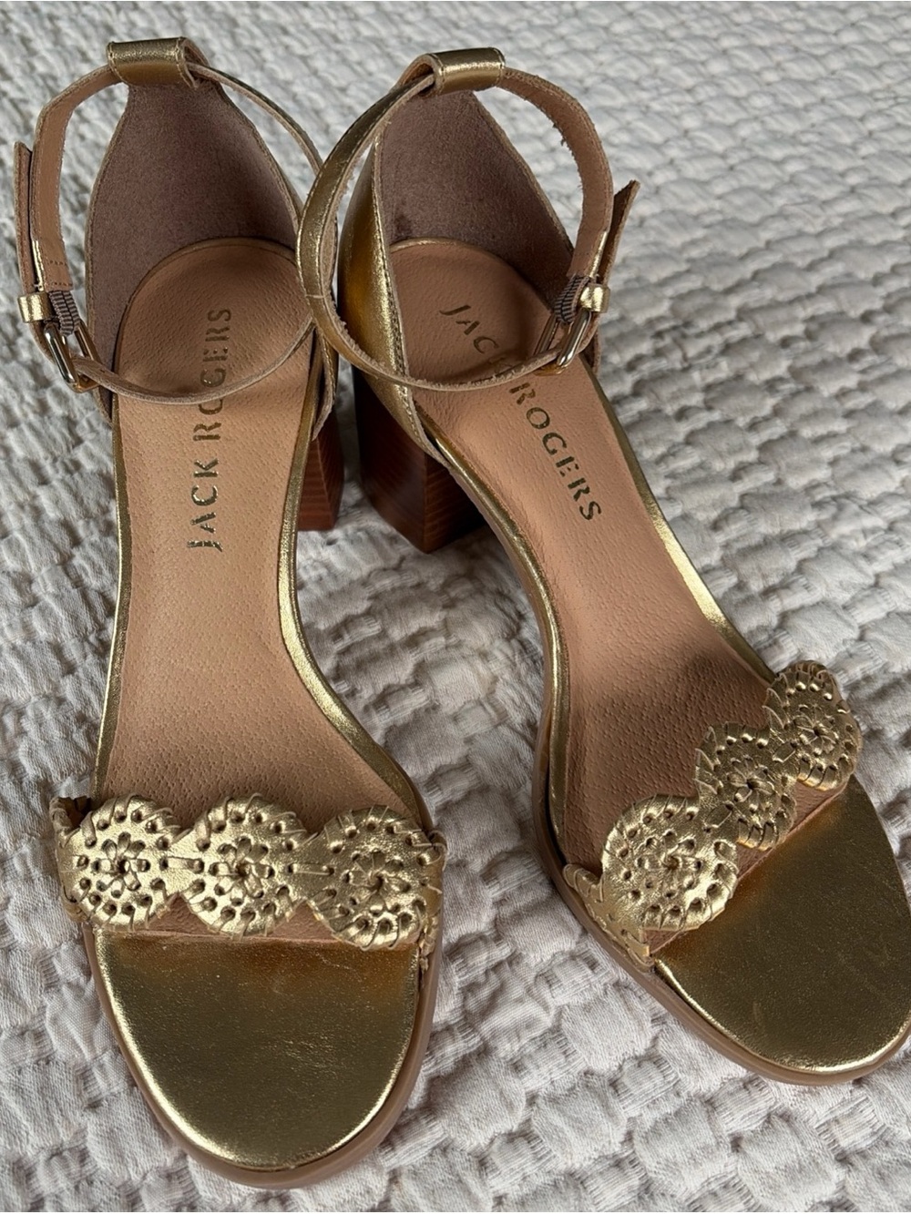 Jack Rogers Lauren Block Heel Gold Sandals